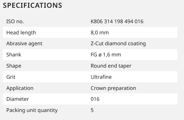 Bur Specifications